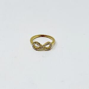 Gold Tone and Rhinestone Infinity Ring Size 4.25 Pinky or Midi Ring Costume